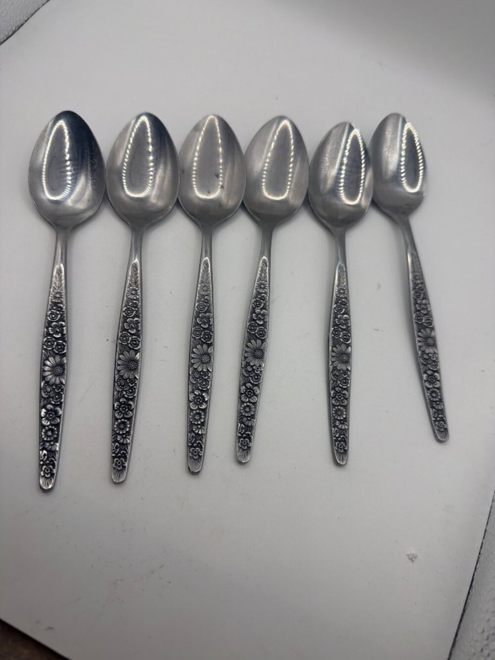 Vintage Interpur Stainless Steel Floral Teaspoons Set Of 6 Korea